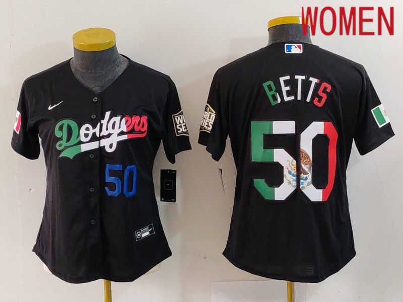 Women Los Angeles Dodgers 50 Betts Black Fashion Nike 2024 MLB Jersey style 7243